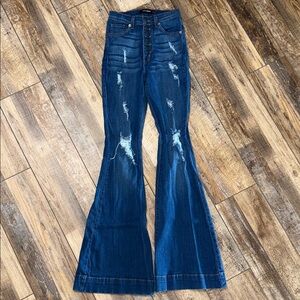 Gjg Denim High Rise Distressed Flare Bell Bottom Jeans Blue Size 1